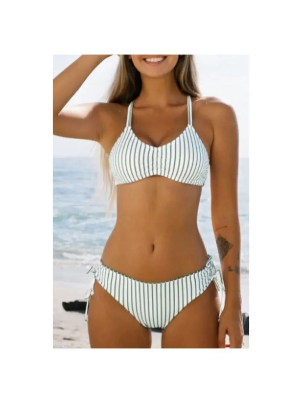 **CUPSHE** 2 Piece Bikini Back Braided Straps with Reversible Bottom Large NWT